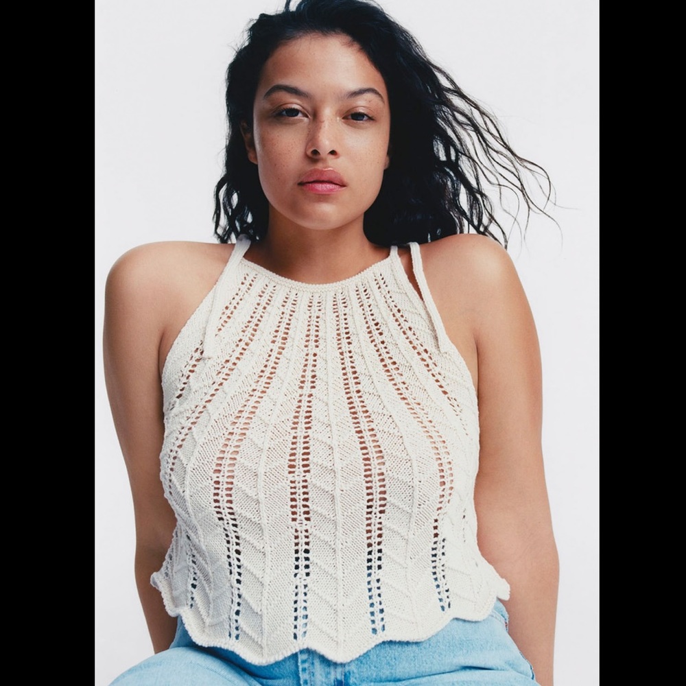 ZARA open work knit top SAND
